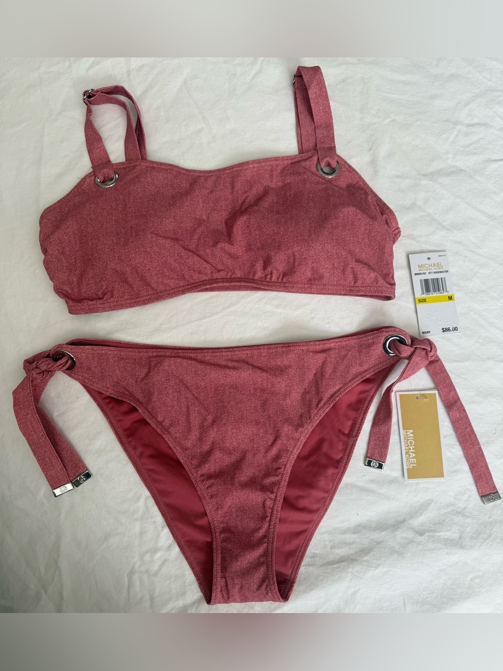 Michael Kors Women’s Grommet Square-Neck & High-Leg Bikini, US(M)/Rosewater. R9B
